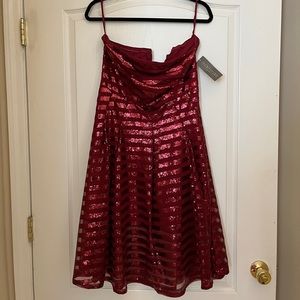 Eva Mendes New York & Company Strapless Sequin Fit&Flare Dress- Burgundy/Red - M